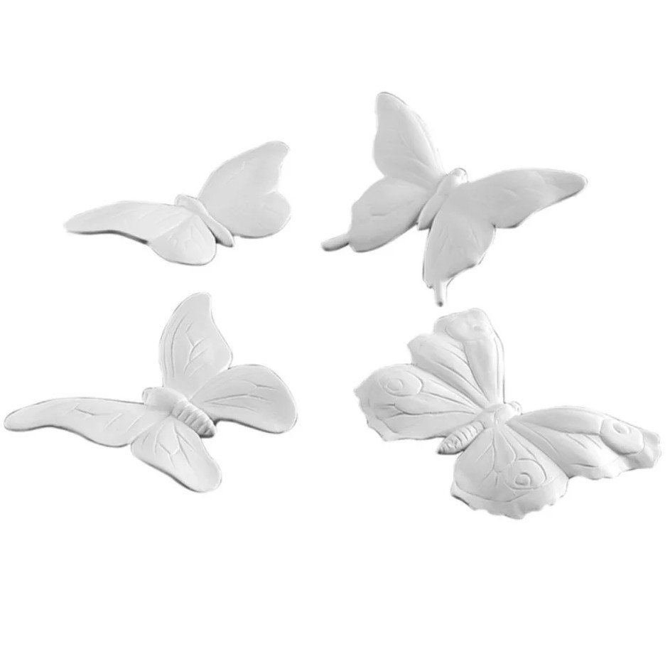 Abhika Набір фігурок для декору Метелики, White ceramic